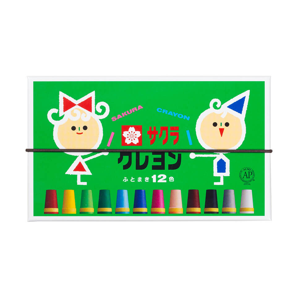 Sakura thick-barrel crayons 12 colours LY12R, Made in Japan