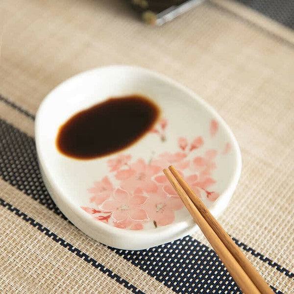 Arita Ware Sauce Dish/Chopstick Rest - Cherry Blossom Design