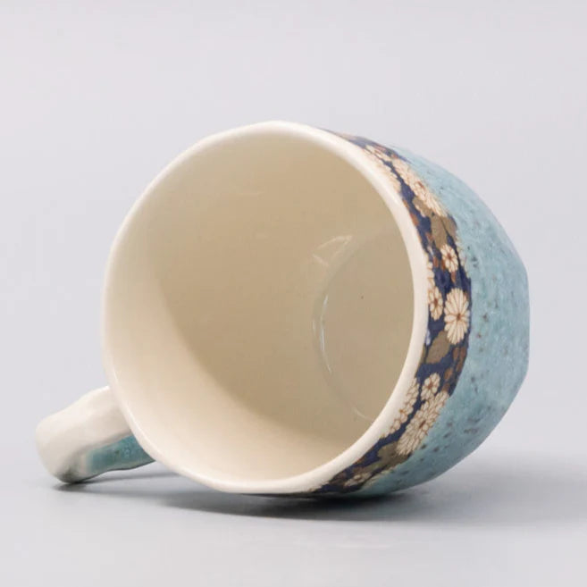 Mug Gift Turquoise Floral Band Glaze - Konbini