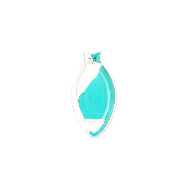 Teal and white leaf-shaped object on a white background