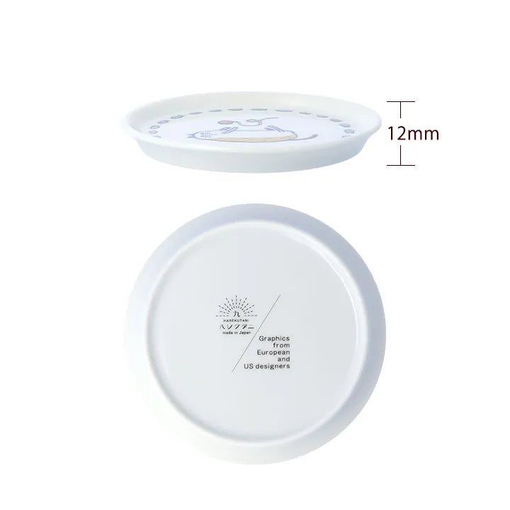 Two white circular objects with text and measurements on a white background