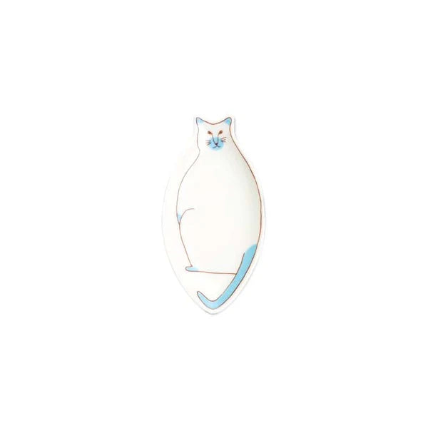 Cartoon cat with blue bow tie on a white background