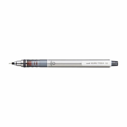 Uni Kuru Toga Standard mechanical pencil 0.5mm in Silver — Japanese self-sharpening mechanical pencil with rotating lead engine