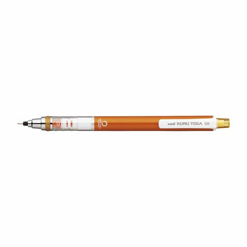 Uni Kuru Toga Standard mechanical pencil 0.5mm in Orange — Japanese self-sharpening mechanical pencil with rotating lead engine