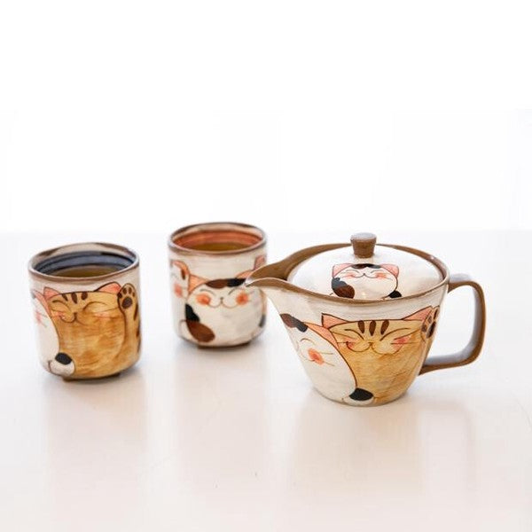 Three cats tea set teapot and cups