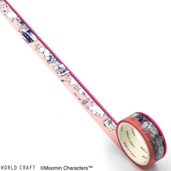 WORLD CRAFT Washi Tape Moomin Border Pink - detail