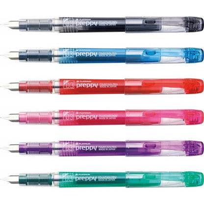 Platinum Preppy fountain pen lineup — translucent Japanese starter fountain pens with Slip & Seal cap