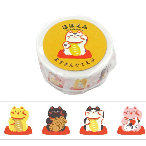 World Craft Hohoemi washi tape Maneki-neko lucky cat design