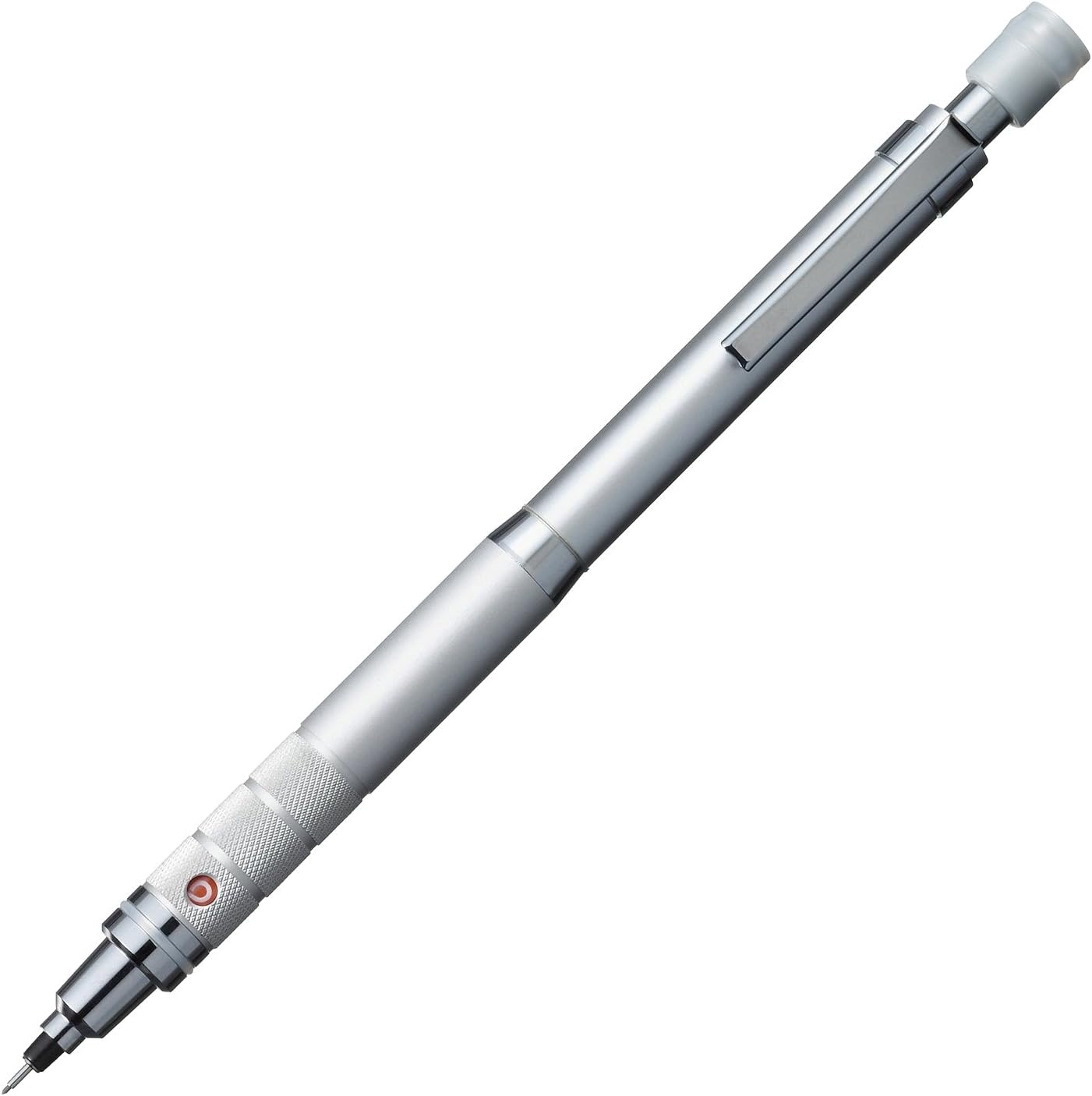 Uni Kurutoga Roulette mechanical pencil 0.5mm silver body with knurled metal grip, made in Japan