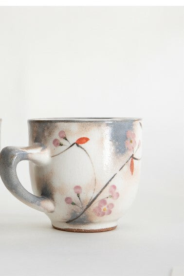 Ceramic mug with floral design on a white background. Japanese Ceramics. Made in Japan.