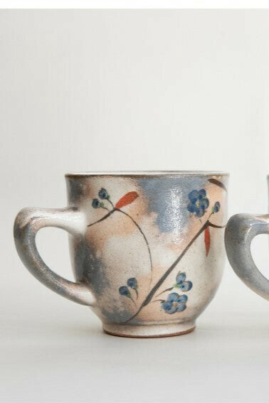 Ceramic mug with floral design on a white background. Japanese Ceramics. Made in Japan.