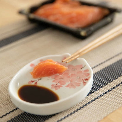 Arita Ware Sauce Dish/Chopstick Rest - Cherry Blossom Design