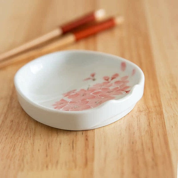Arita Ware Sauce Dish/Chopstick Rest - Cherry Blossom Design