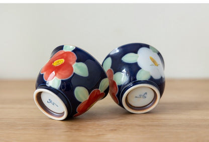 Arita Ware Tea Set - Kyusu Teapot & Sencha Cups in Camellia Design (3pcs)