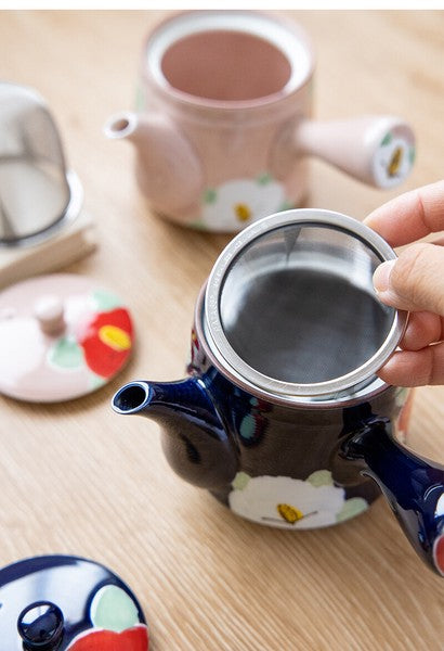 Arita Ware Tea Set - Kyusu Teapot & Sencha Cups in Camellia Design (3pcs)