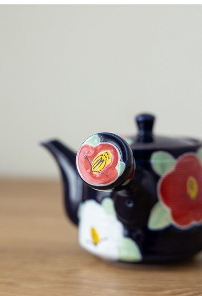 Arita Ware Tea Set - Kyusu Teapot & Sencha Cups in Camellia Design (3pcs)