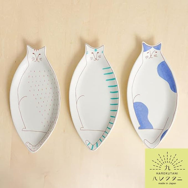 HAREKUTANI Cat L-Plate – Large Japanese Ceramic Serving Dish - Konbini