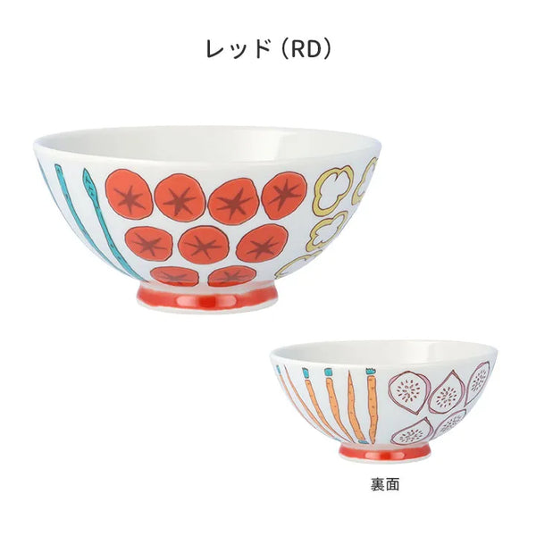 Two ceramic bowls with colorful patterns on a white background