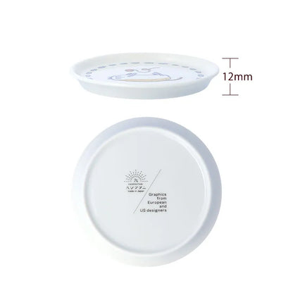 Two white circular objects with text and measurements on a white background