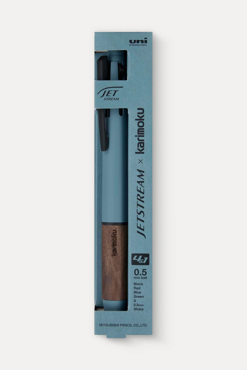 Mitsubishi JETSTREAM x Karimoku 4&1 multi pen packaging on a white background