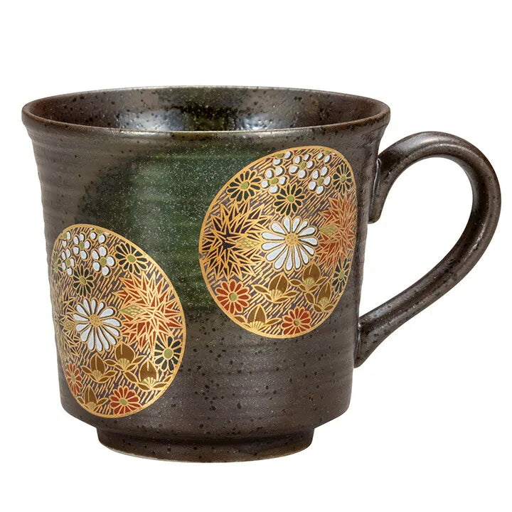 Ceramic mug with floral patterns on a white background