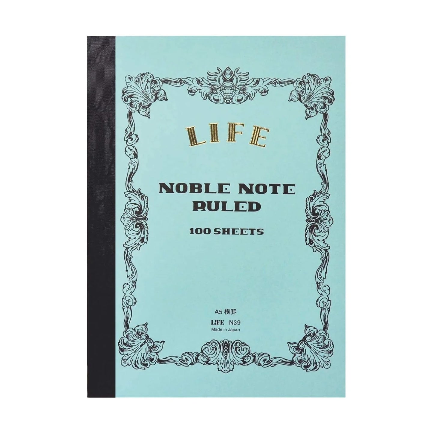 Notebook with decorative cover and 'LIFE' branding on a light blue background