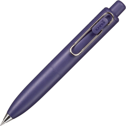 Purple pen with a silver clip on a white background