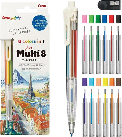 Pentel Art Multi 8 Mechanical Colored Pencil with 12 Color Lead Refills