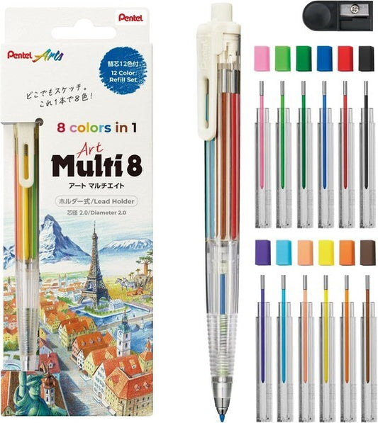 Pentel Art Multi 8 Mechanical Colored Pencil with 12 Color Lead Refills