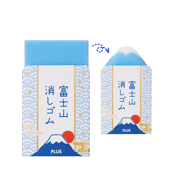 Two Japanese eraser packages with Mount Fuji design on a white background
