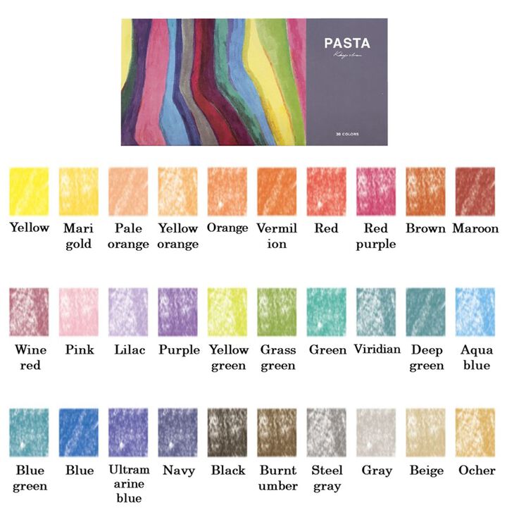 Color swatches of pasta with a box labeled 'Pasta' at the top