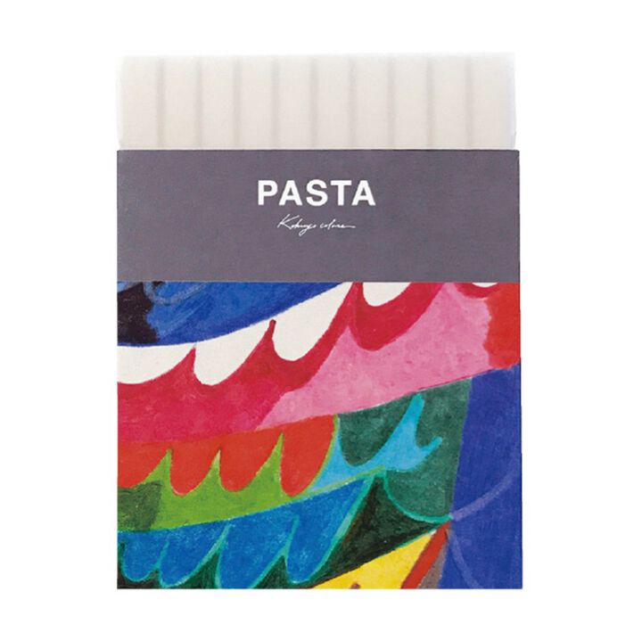 Colorful pasta packaging with abstract design and 'Pasta' text on a white background