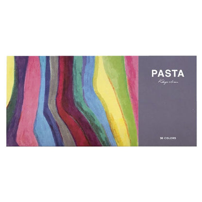 Color swatch book labeled 'Pasta' with colorful stripes on a white background