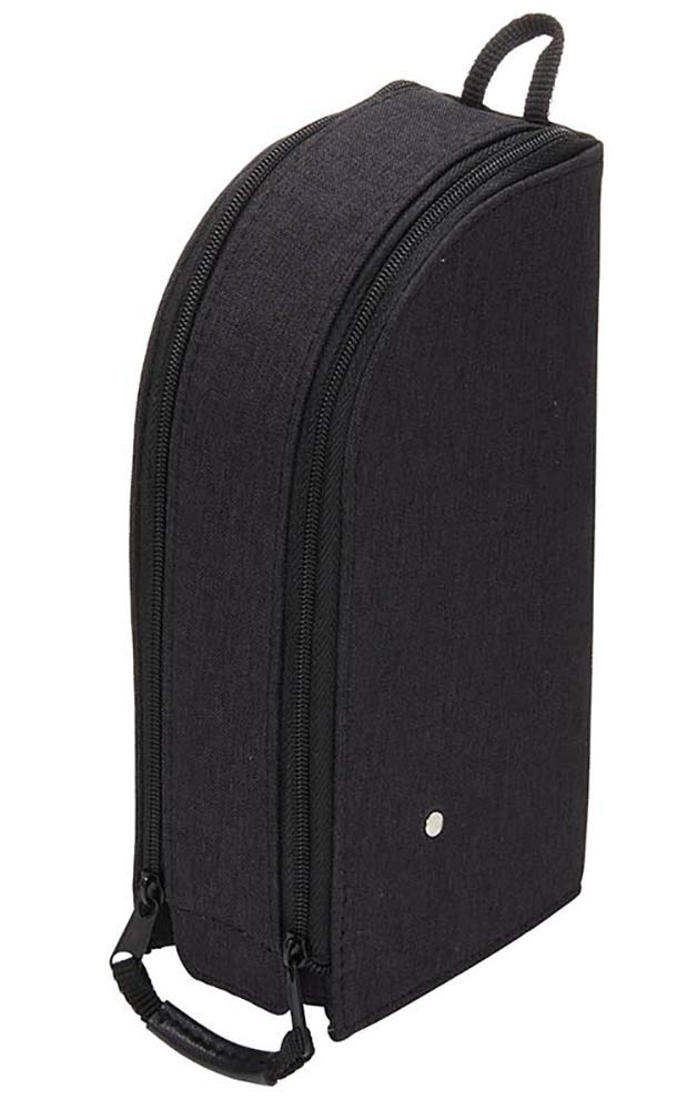 Black backpack with a visible brand logo on a white background