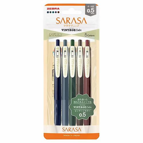 Zebra Sarasa Clip 0.5 Retractable Gel Ink Pen 5 color JJ15-5C-VI - Konbini