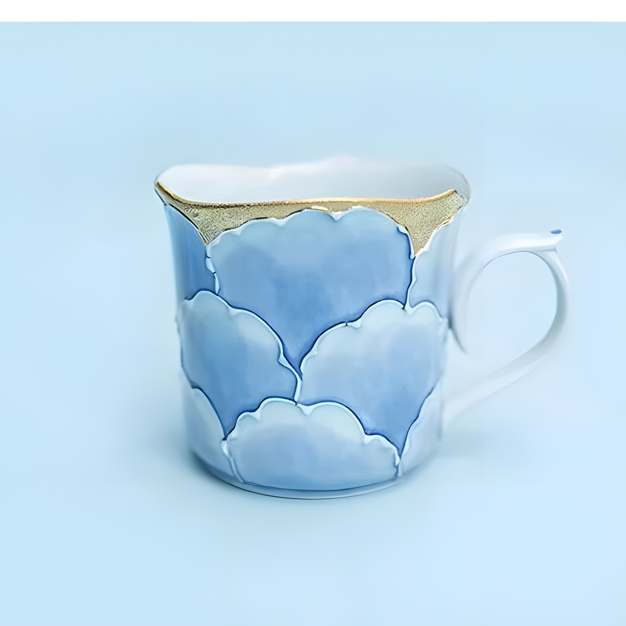 Arita Ware Bunzan Mug - Hand-Painted Blue Peony with Gold Accents