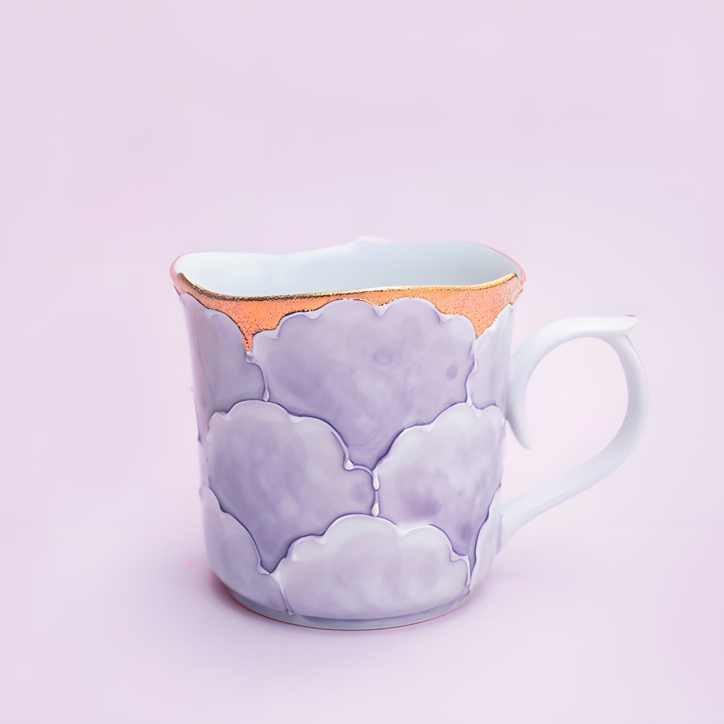Arita Ware Bunzan Mug - Hand-Painted Purple Peony with Gold Accents
