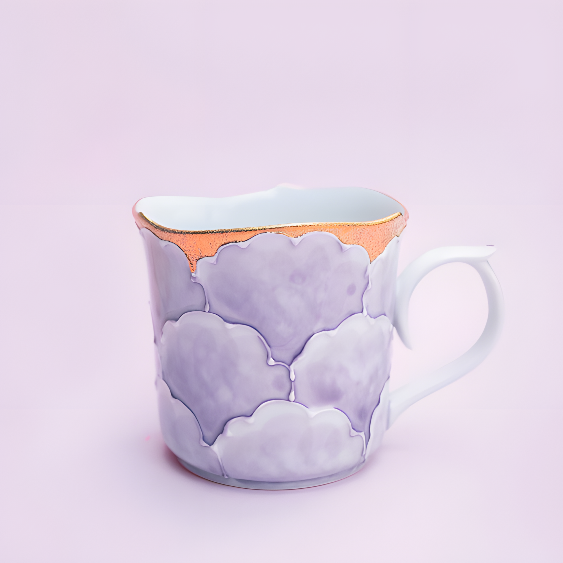 Arita Ware Bunzan Mug - Hand-Painted Purple Peony with Gold Accents