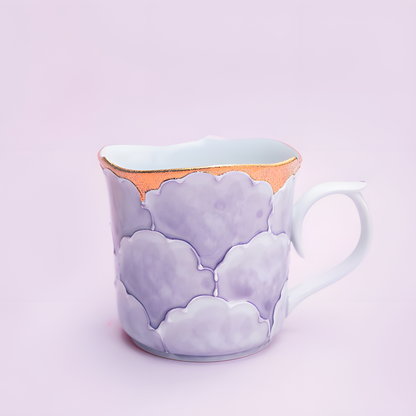 Arita Ware Bunzan Mug - Hand-Painted Purple Peony with Gold Accents