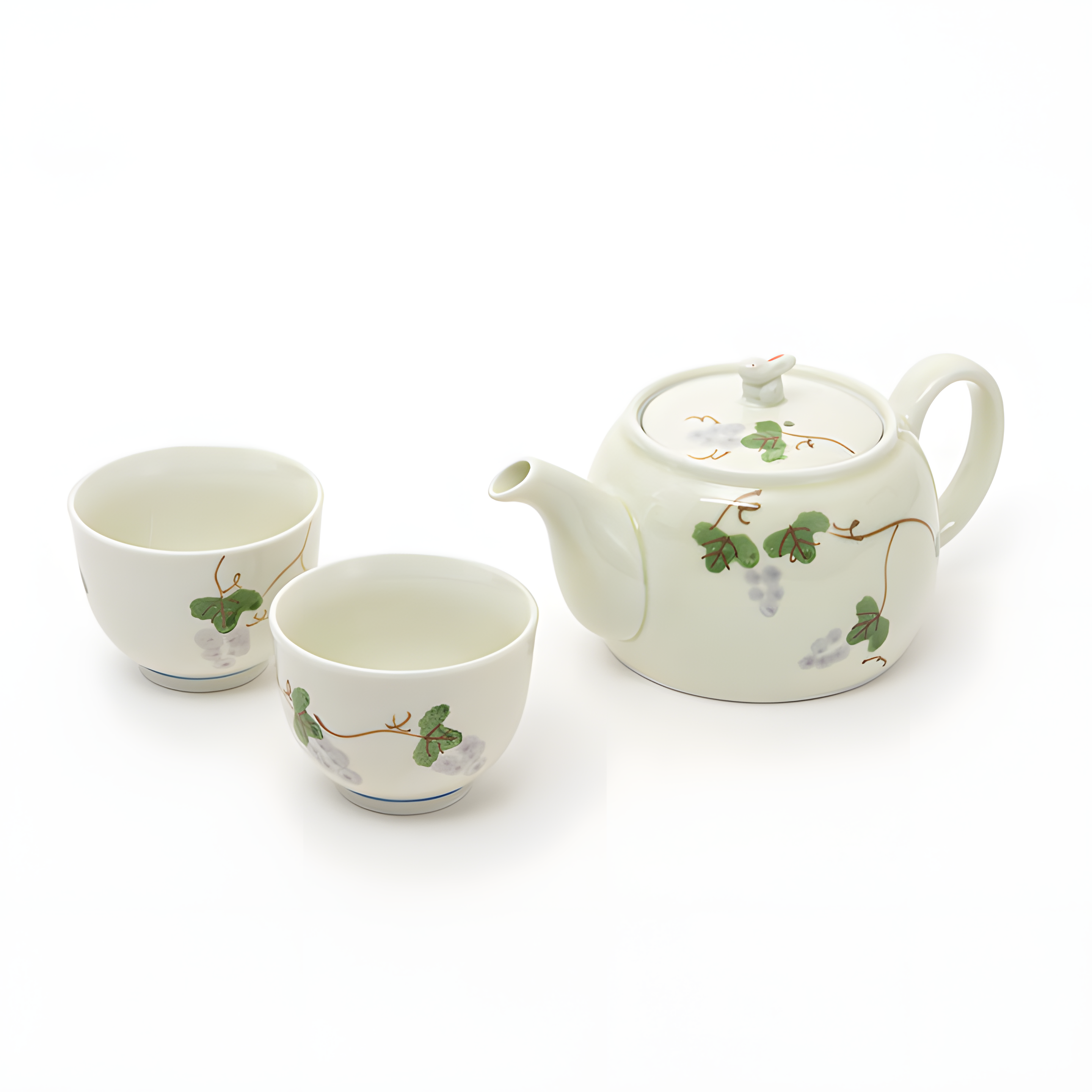 Arita Ware Tea Set - Grape Leaves & Bunny Design / 有田焼 急須セット 葡萄葉＆兎デザイン