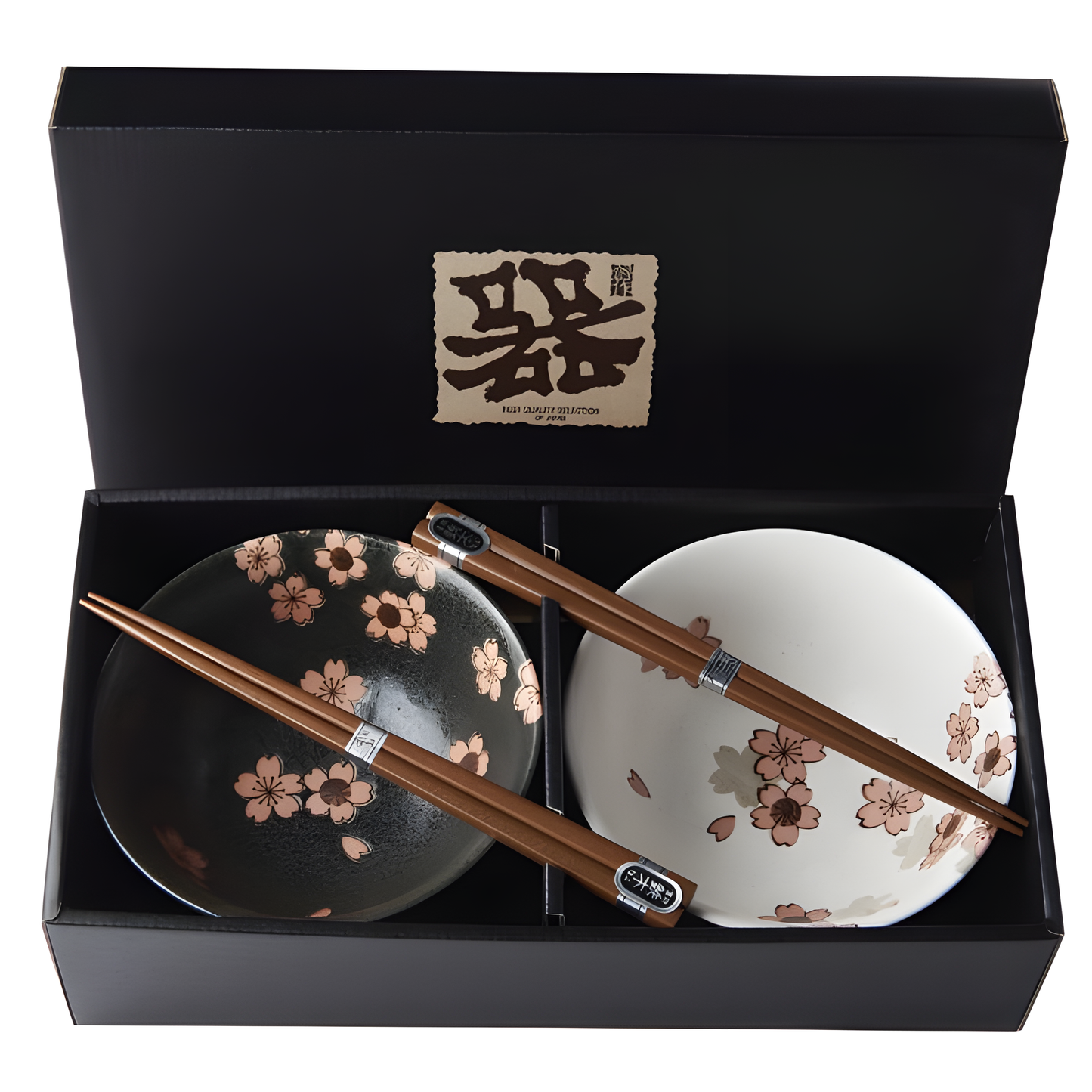 Bowl & Chopsticks Set – Cherry Blossom (Sakura) Design - handmade Japanese ceramic