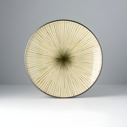 Dinner Plate 25cm –  Green Converging Line Design - handmade Japanese ceramic