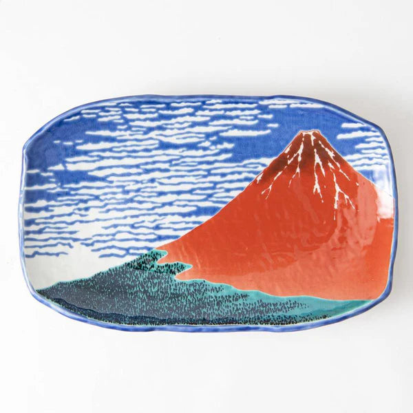 Kutani Ware Hokusai Red Fuji Platter