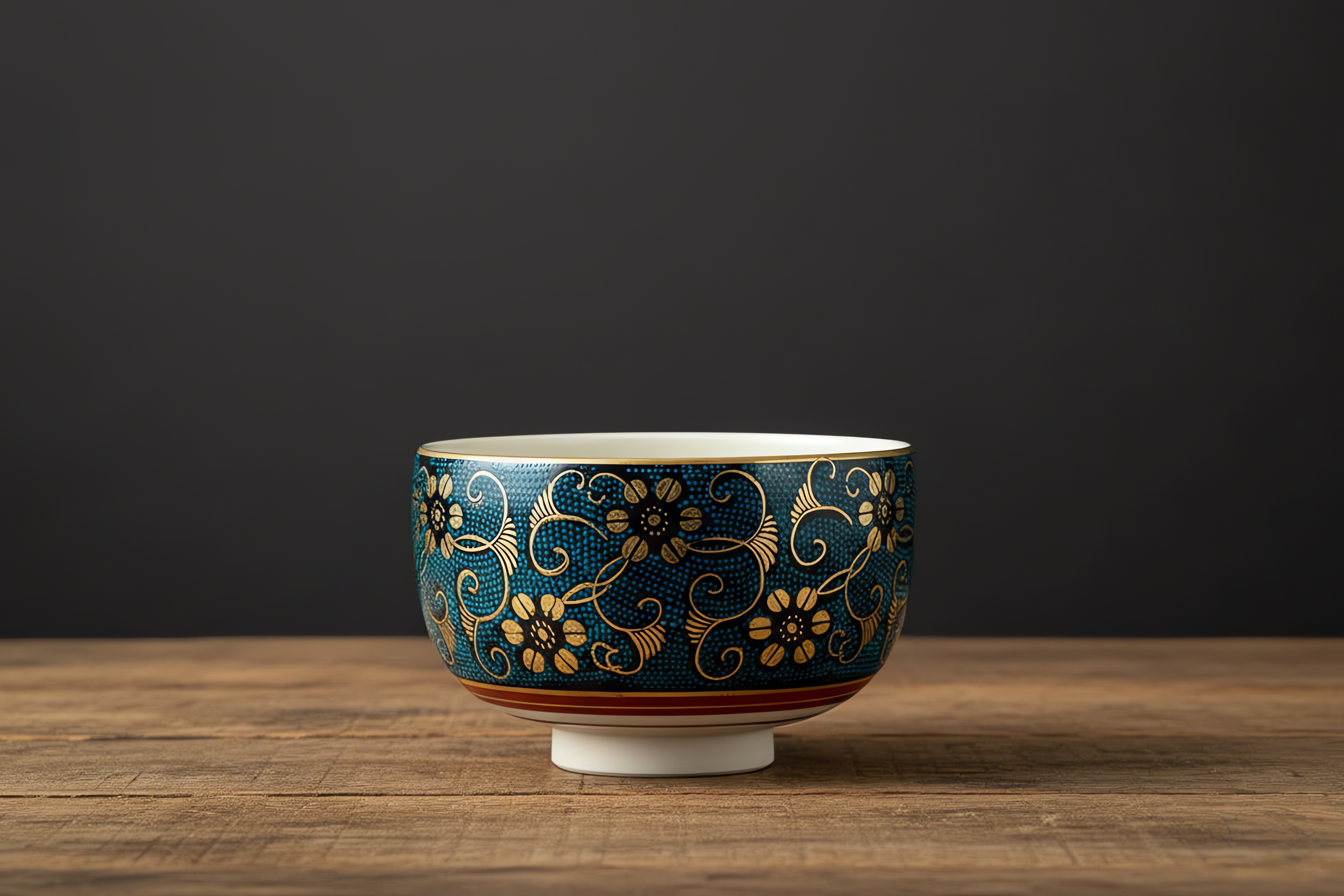Kutani Ware Aochibu Matcha Bowl - Tessen and Blue Dots Design | 抹茶碗 青粒鉄仙 / 九谷焼 抹茶碗 青粒鉄仙