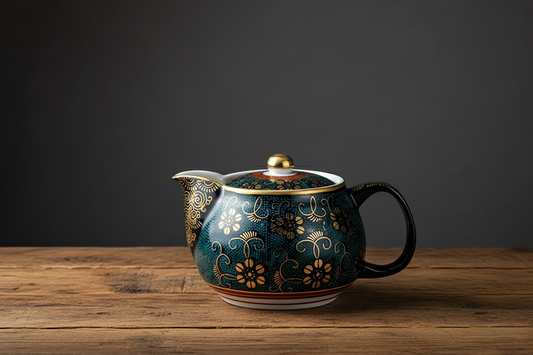 Decorative teapot with floral patterns on a white background