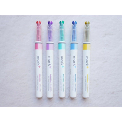 Kokuyo Mark+ 2-tone chisel tip — two shades of the same colour on one highlighter tip