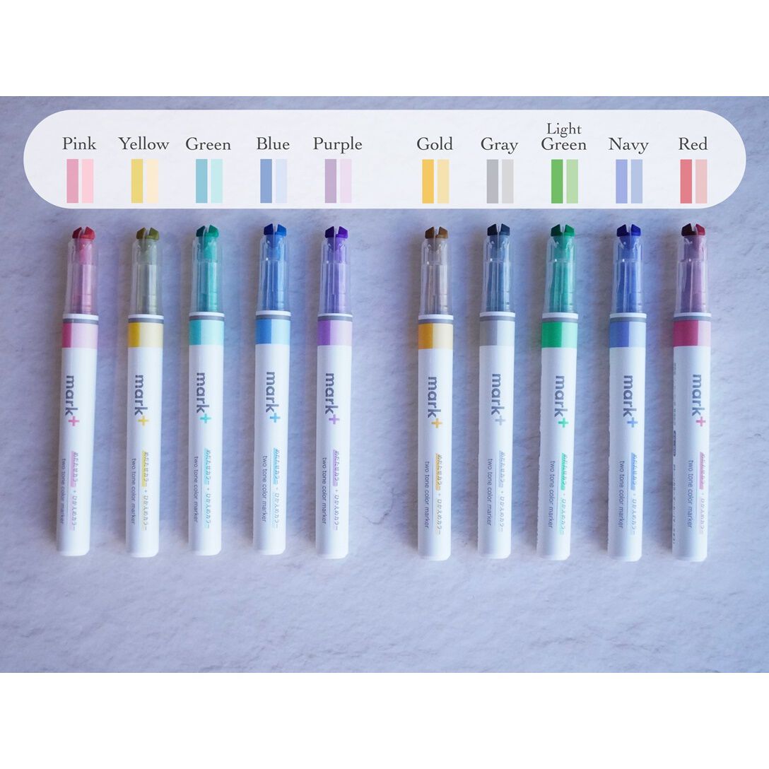 Notes highlighted with Kokuyo Mark+ MARKTAS 2-tone highlighters showing coordinated light and dark shades