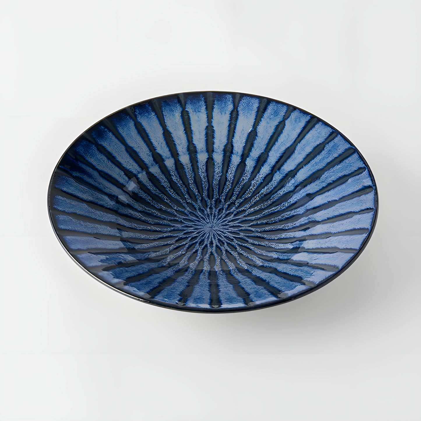 Mino Ware Tokusa Bowl 24cm - Indigo Drip Glaze - handmade Japanese ceramic