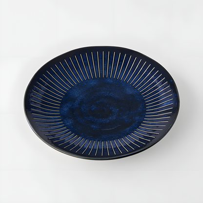 Mino Ware Indigo Tokusa Dinner Plate 23cm - handmade Japanese ceramic