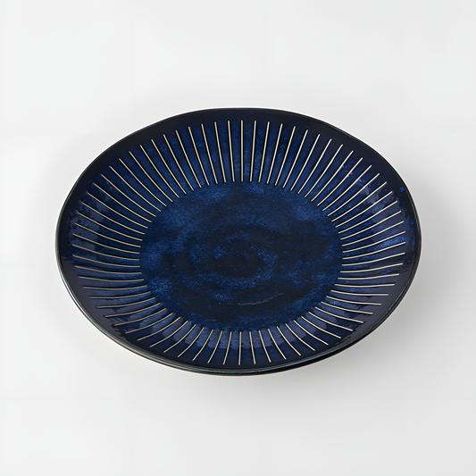 Mino Ware Indigo Tokusa Dinner Plate 23cm - handmade Japanese ceramic